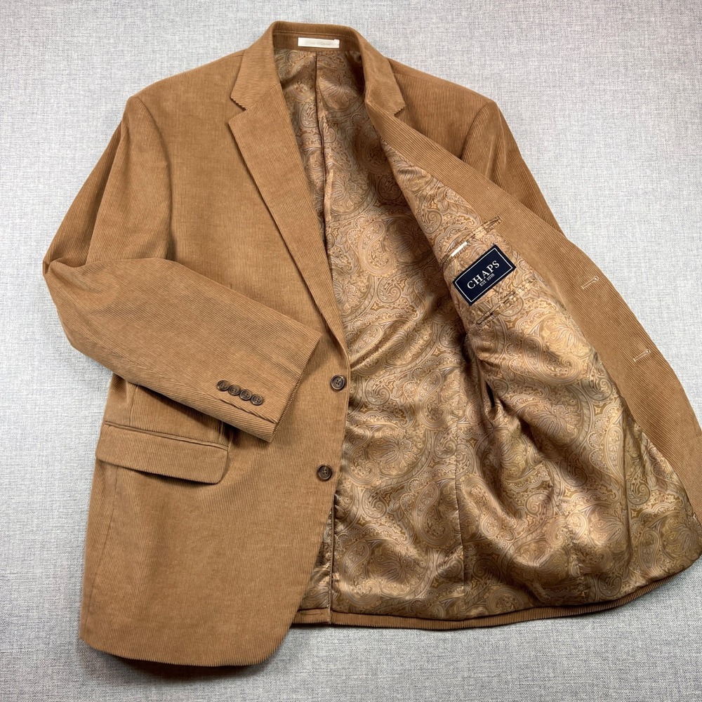 Chaps Corduroy Blazer Sport Coat Men 44R Camel Cotton Paisley Lined Academia Ivy